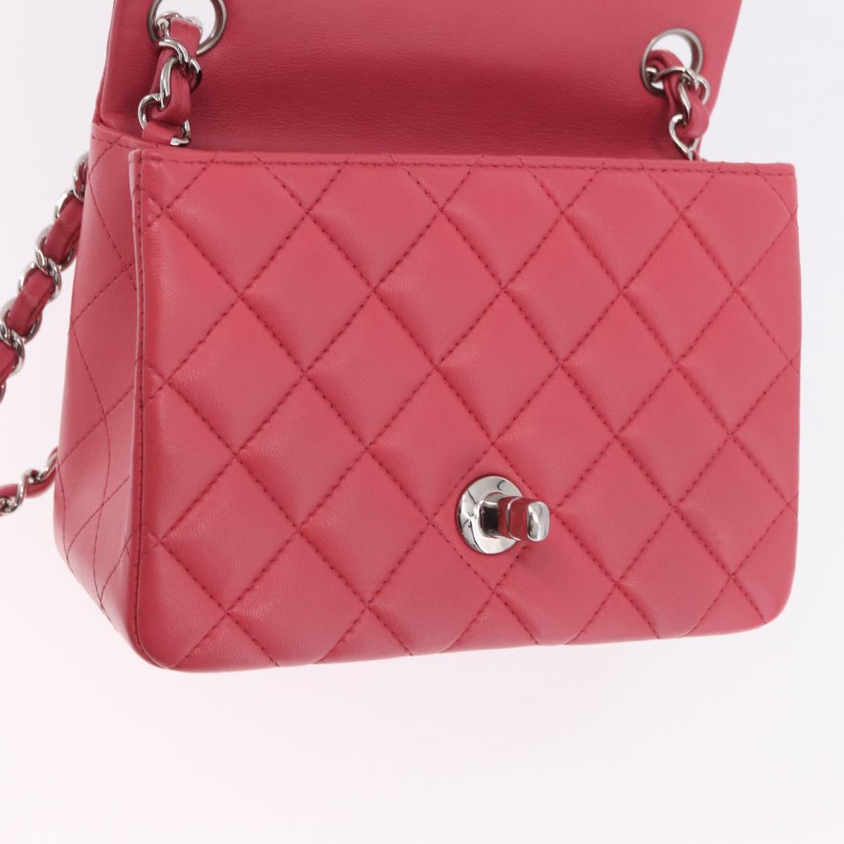 CHANEL Mini Matelasse 17 Chain Shoulder Bag Lamb Skin Pink Auth ep16597SAM