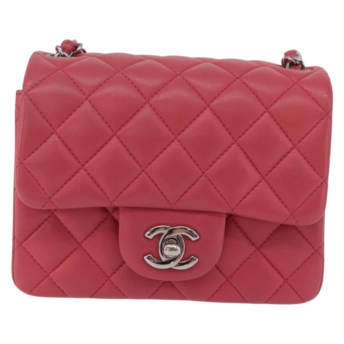 CHANEL Mini Matelasse 17 Chain Shoulder Bag Lamb Skin Pink Auth ep16597SAM