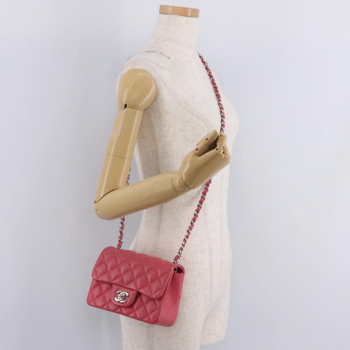 CHANEL Mini Matelasse 17 Chain Shoulder Bag Lamb Skin Pink Auth ep16597SAM