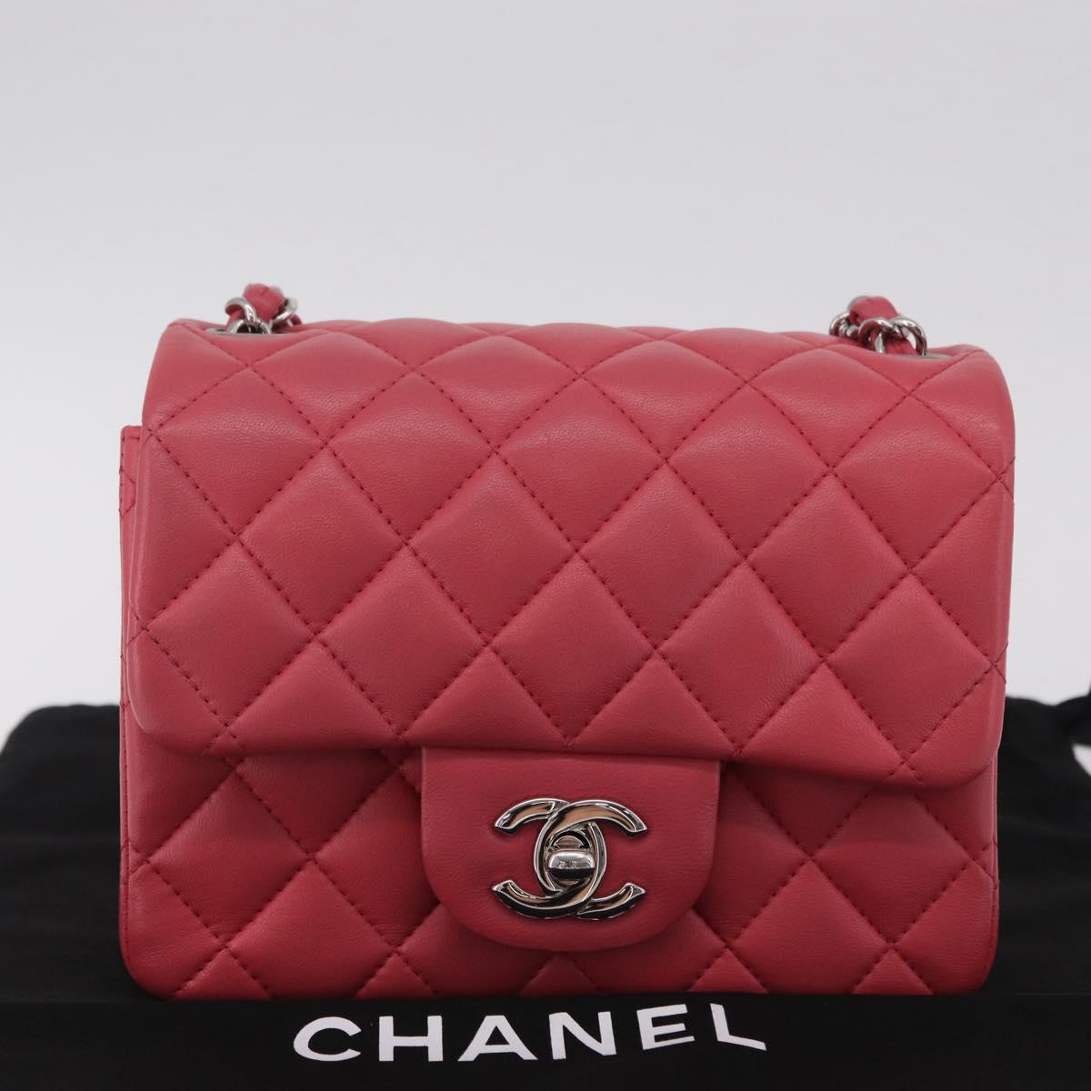 CHANEL Mini Matelasse 17 Chain Shoulder Bag Lamb Skin Pink Auth ep16597SAM