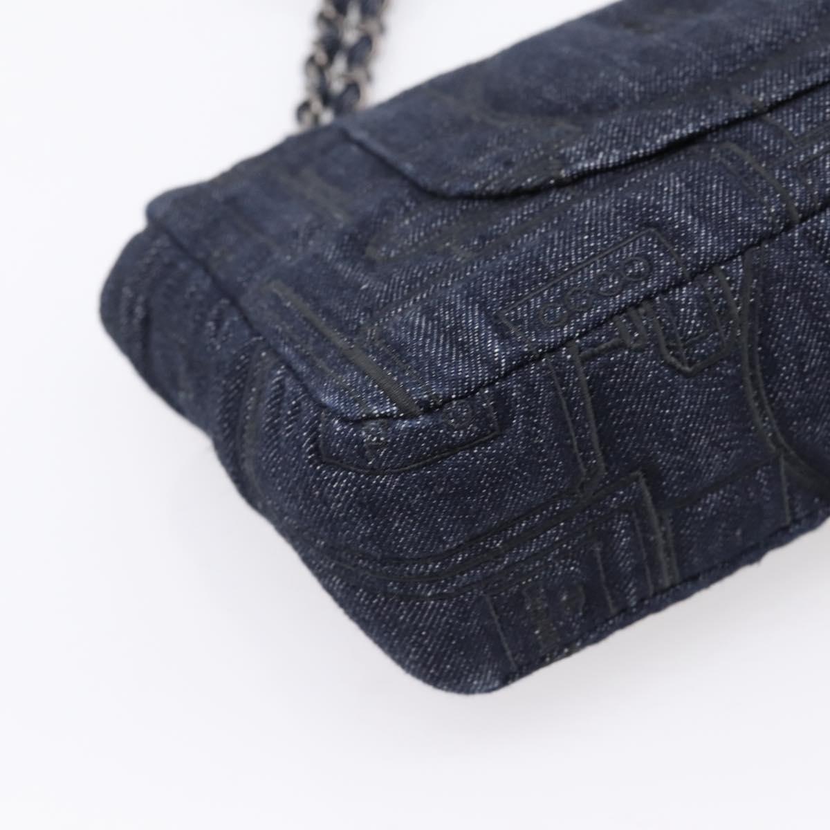 CHANEL Embroidery Chain Shoulder Bag Denim Blue A91102 CC Auth ep16598SM