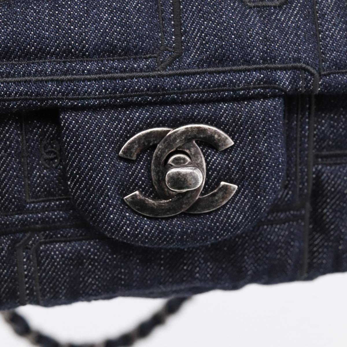 CHANEL Embroidery Chain Shoulder Bag Denim Blue A91102 CC Auth ep16598SM