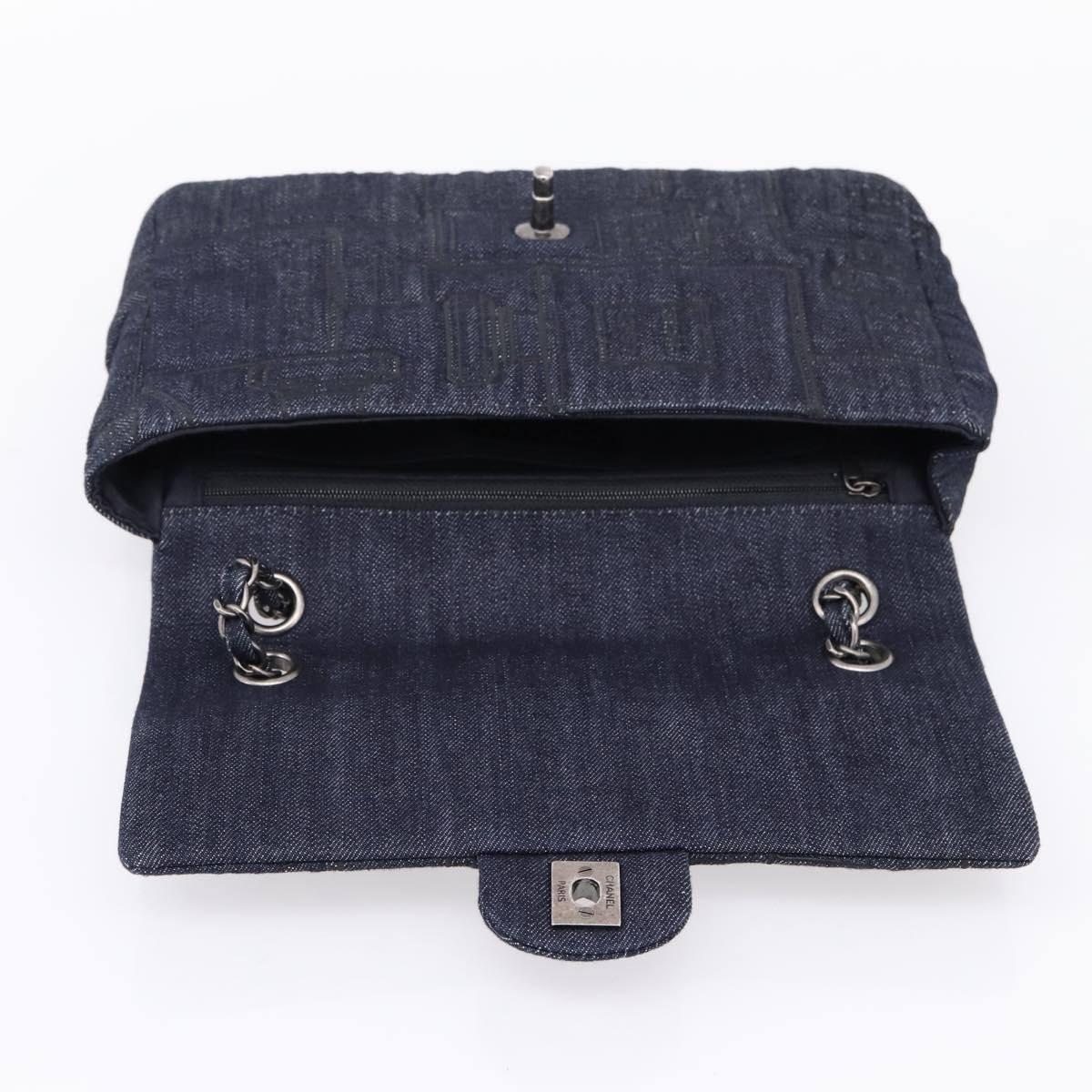 CHANEL Embroidery Chain Shoulder Bag Denim Blue A91102 CC Auth ep16598SM