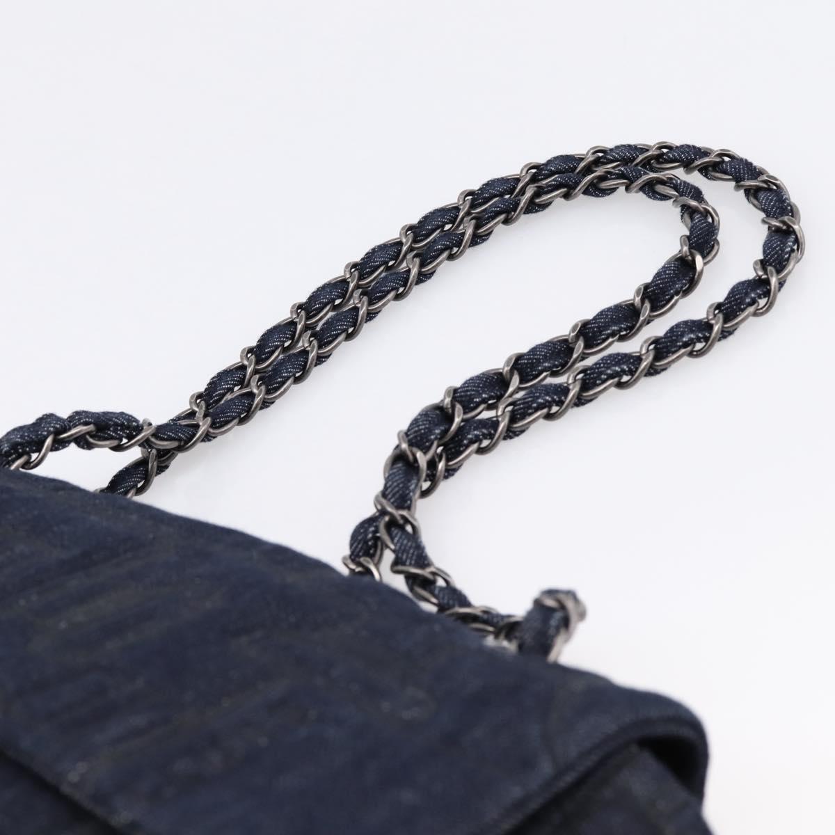 CHANEL Embroidery Chain Shoulder Bag Denim Blue A91102 CC Auth ep16598SM