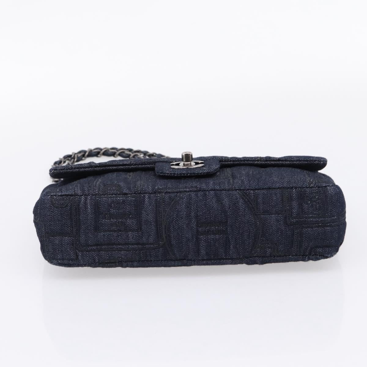CHANEL Embroidery Chain Shoulder Bag Denim Blue A91102 CC Auth ep16598SM