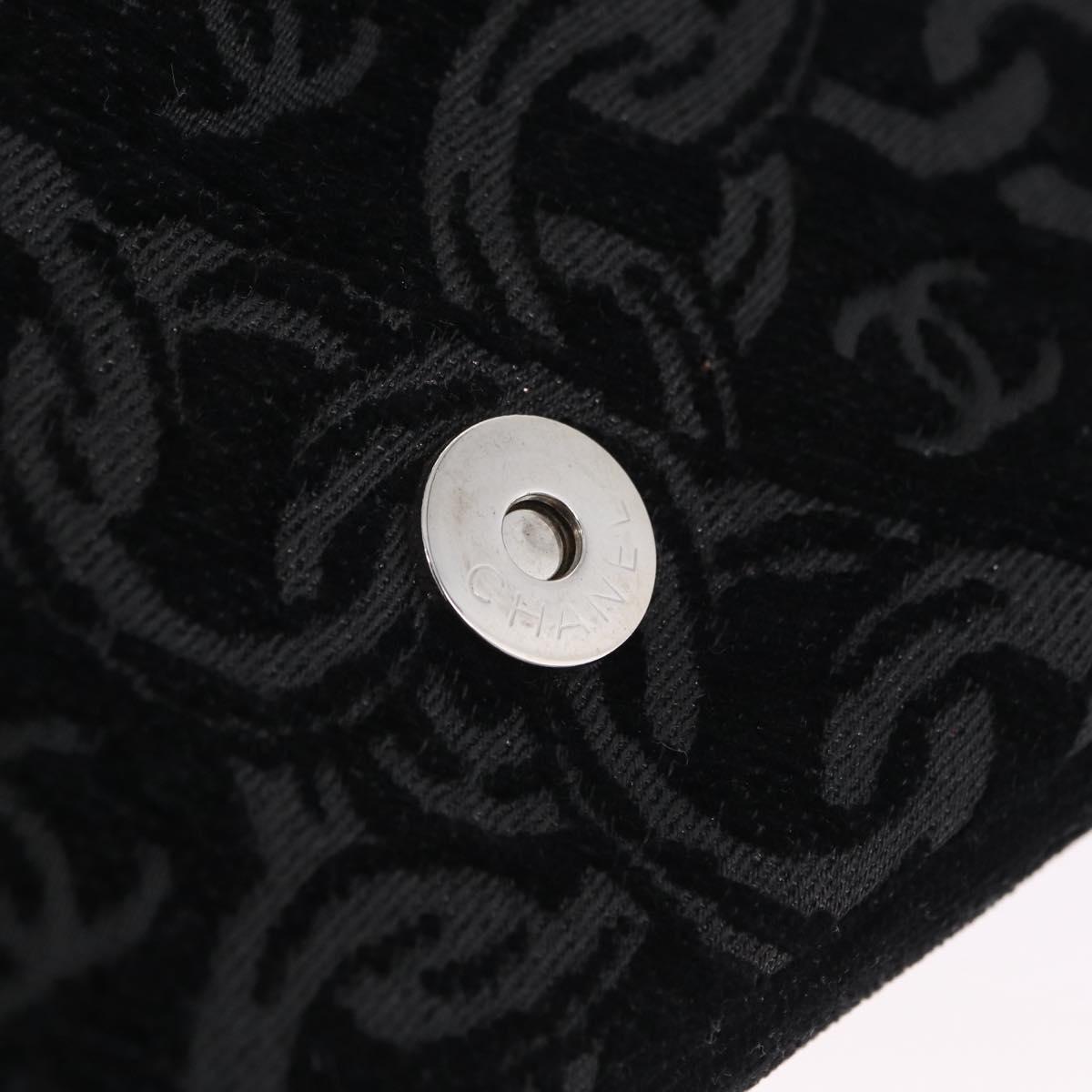 CHANEL Jacquard Chain Shoulder Bag Cotton Black Silver CC Auth ep16600SM