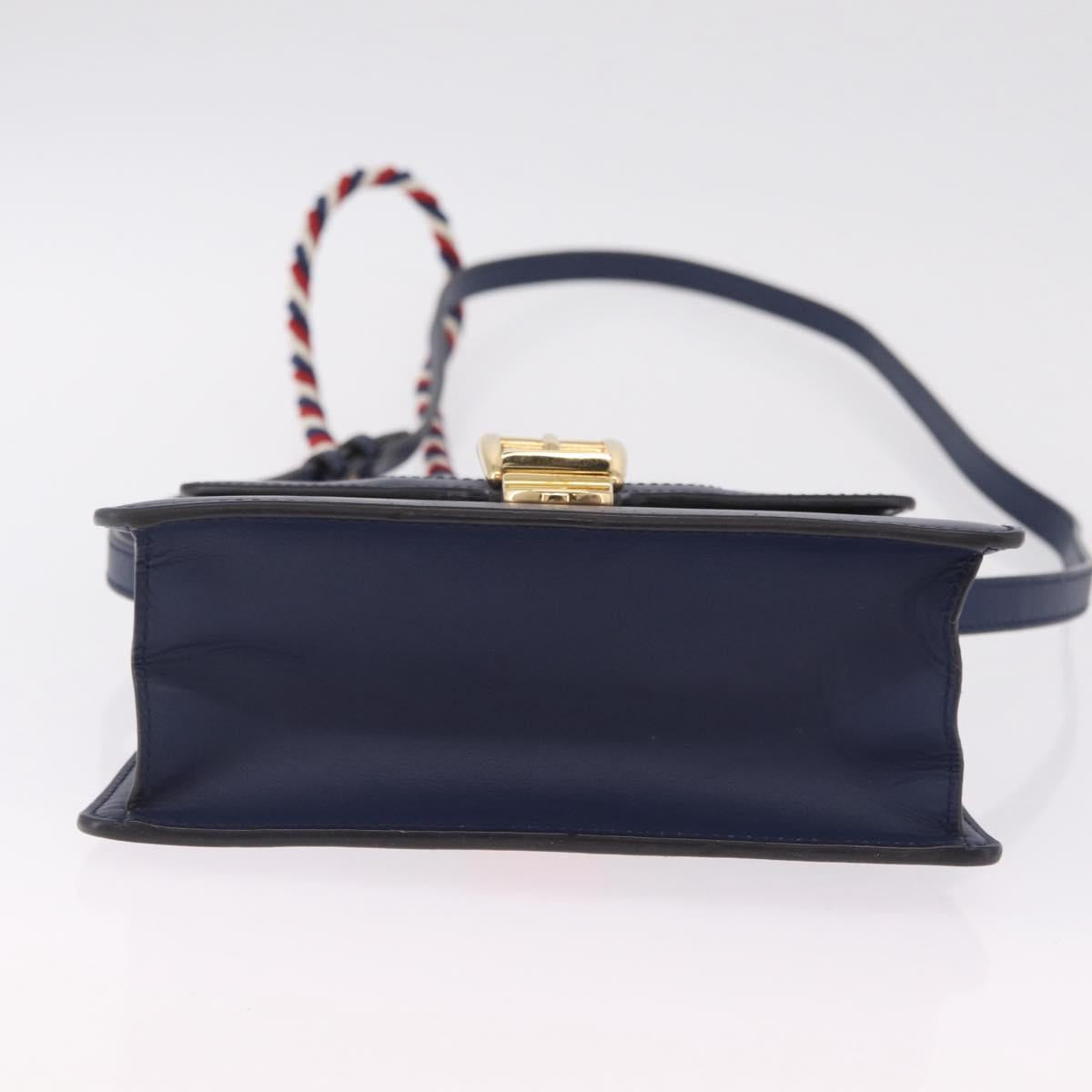 GUCCI Web Sherry Line Silvi Hand Bag Leather 2way Navy Gold 470270 Auth ep16603V