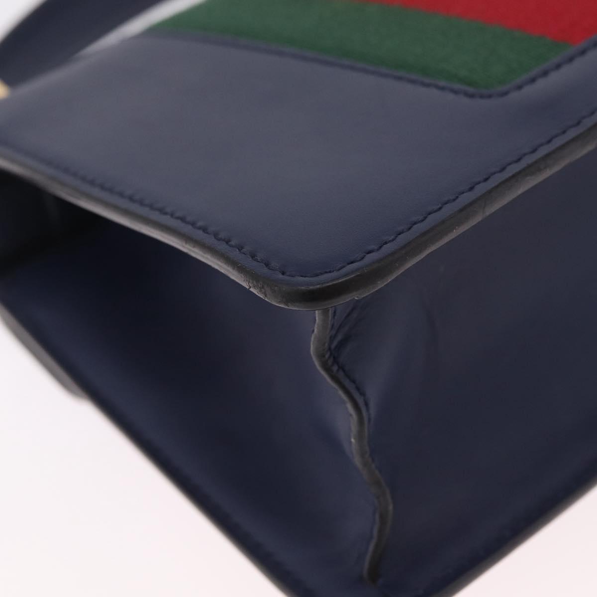 GUCCI Web Sherry Line Silvi Hand Bag Leather 2way Navy Gold 470270 Auth ep16603V