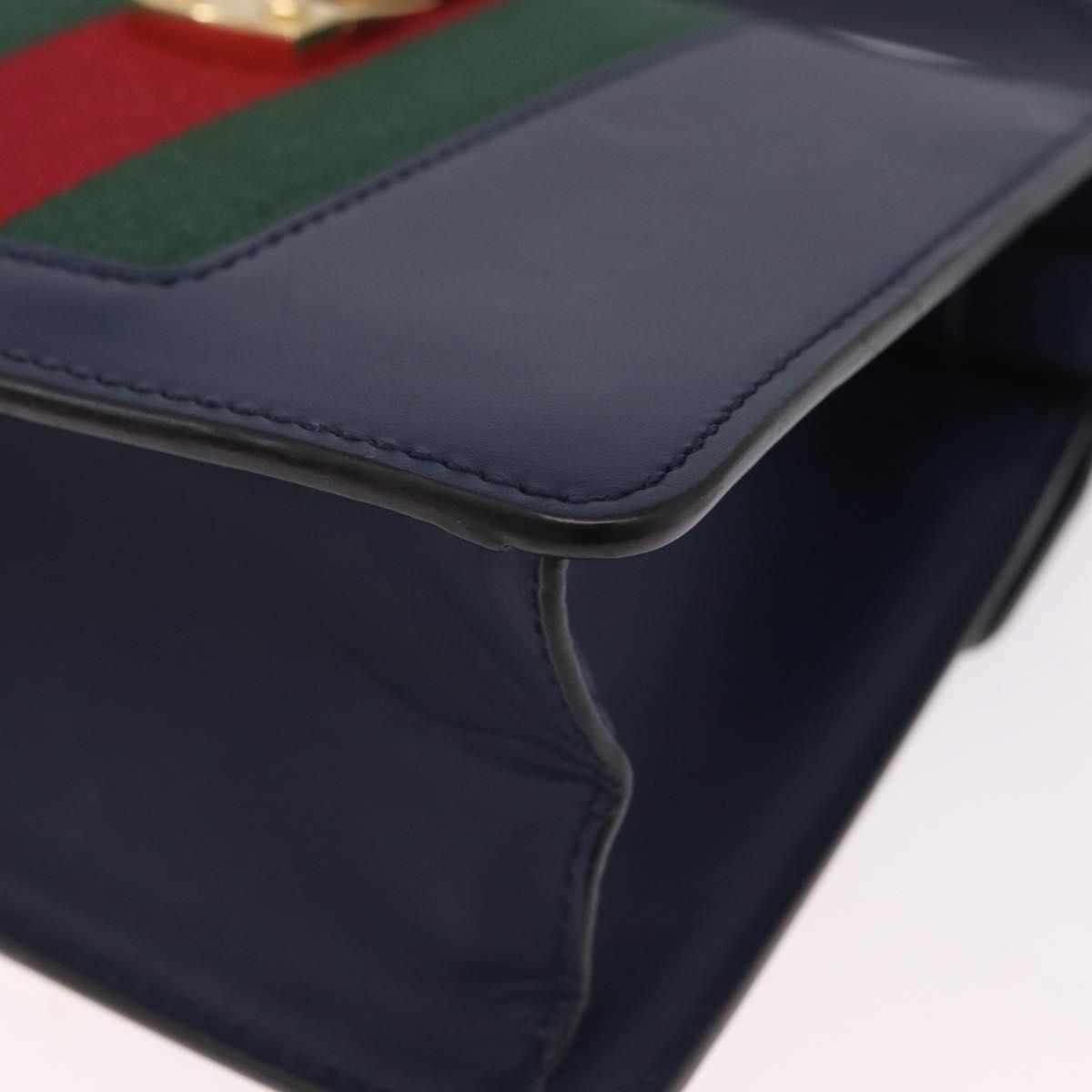 GUCCI Web Sherry Line Silvi Hand Bag Leather 2way Navy Gold 470270 Auth ep16603V