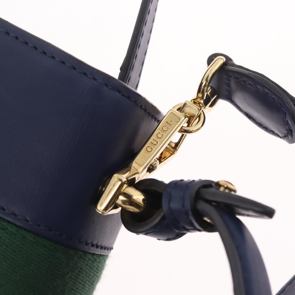 GUCCI Web Sherry Line Silvi Hand Bag Leather 2way Navy Gold 470270 Auth ep16603V