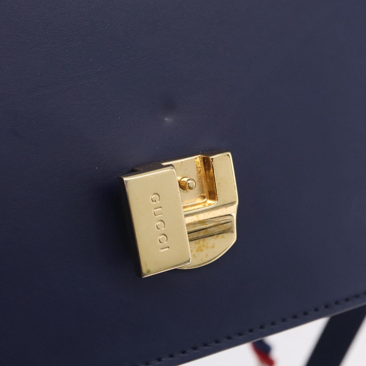 GUCCI Web Sherry Line Silvi Hand Bag Leather 2way Navy Gold 470270 Auth ep16603V