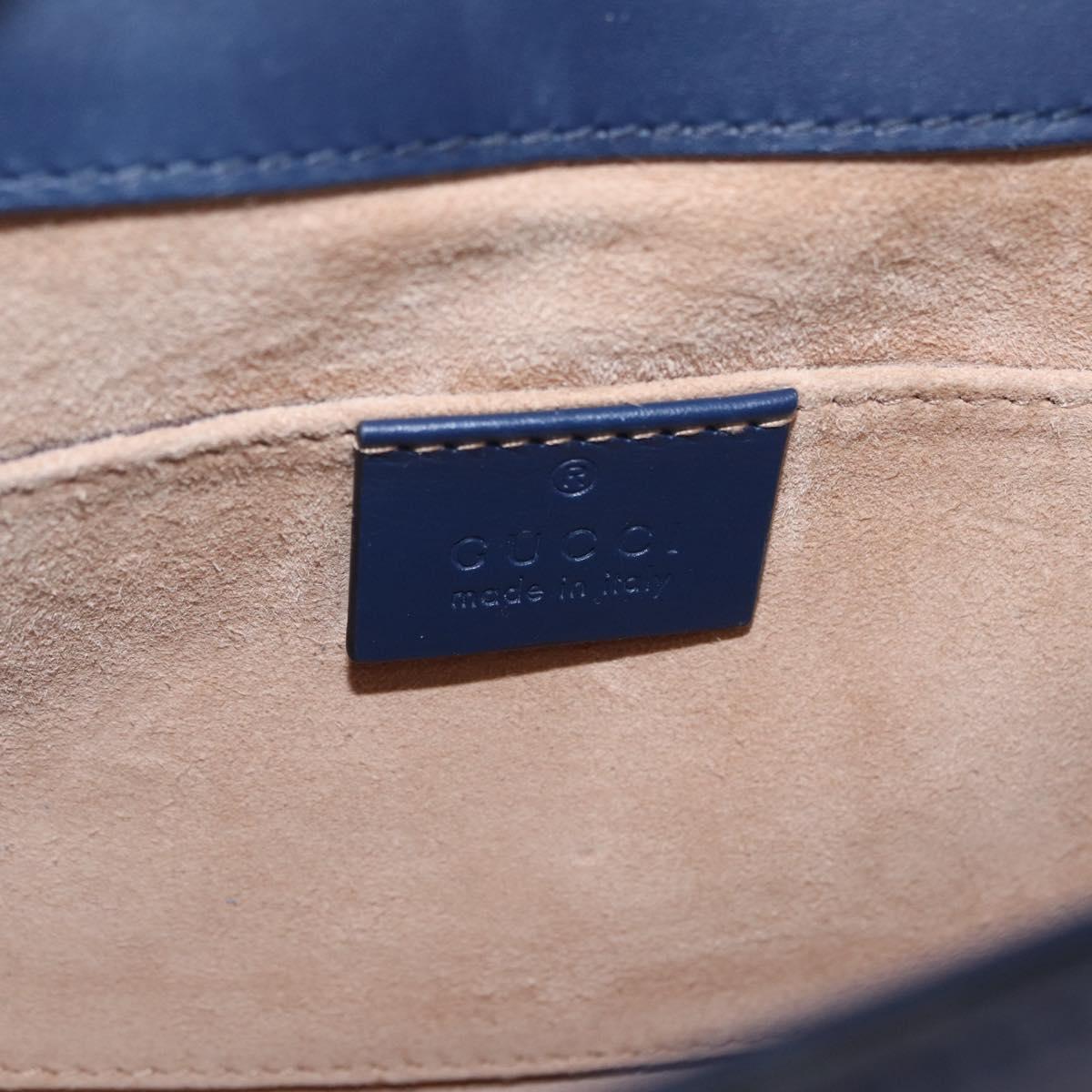 GUCCI Web Sherry Line Silvi Hand Bag Leather 2way Navy Gold 470270 Auth ep16603V
