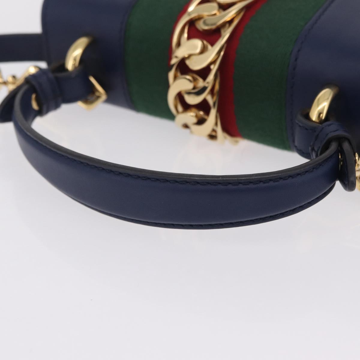 GUCCI Web Sherry Line Silvi Hand Bag Leather 2way Navy Gold 470270 Auth ep16603V