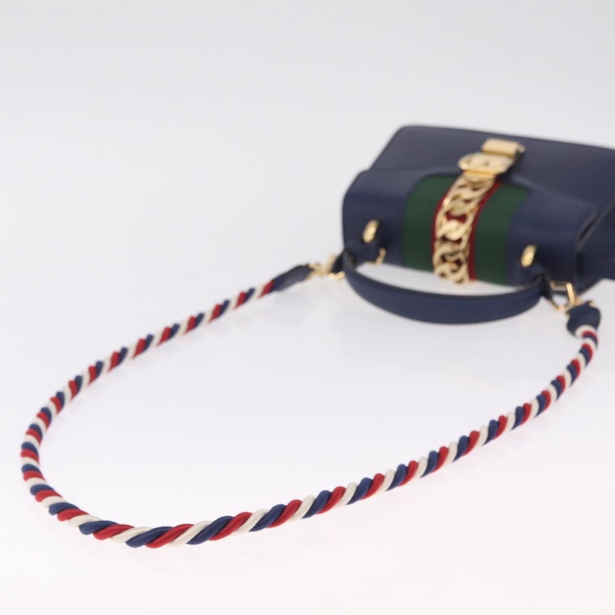 GUCCI Web Sherry Line Silvi Hand Bag Leather 2way Navy Gold 470270 Auth ep16603V