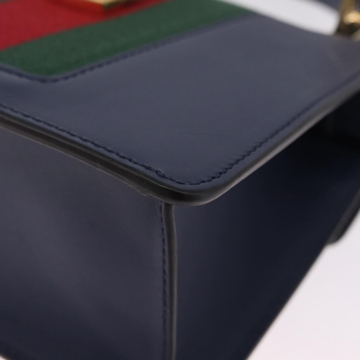 GUCCI Web Sherry Line Silvi Hand Bag Leather 2way Navy Gold 470270 Auth ep16604V