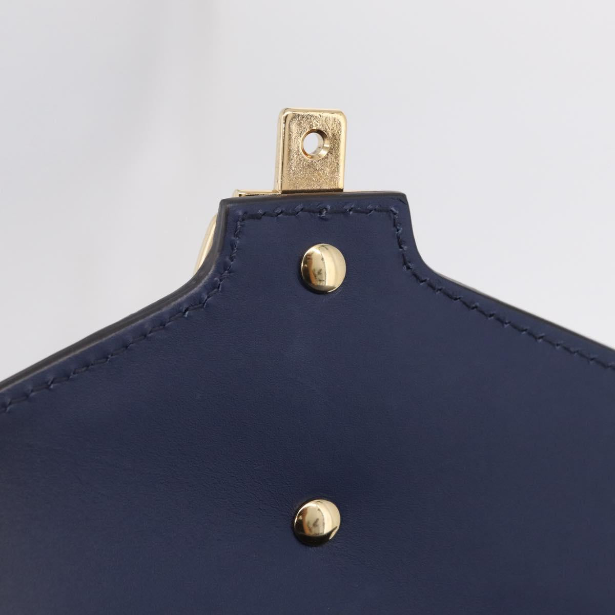 GUCCI Web Sherry Line Silvi Hand Bag Leather 2way Navy Gold 470270 Auth ep16604V
