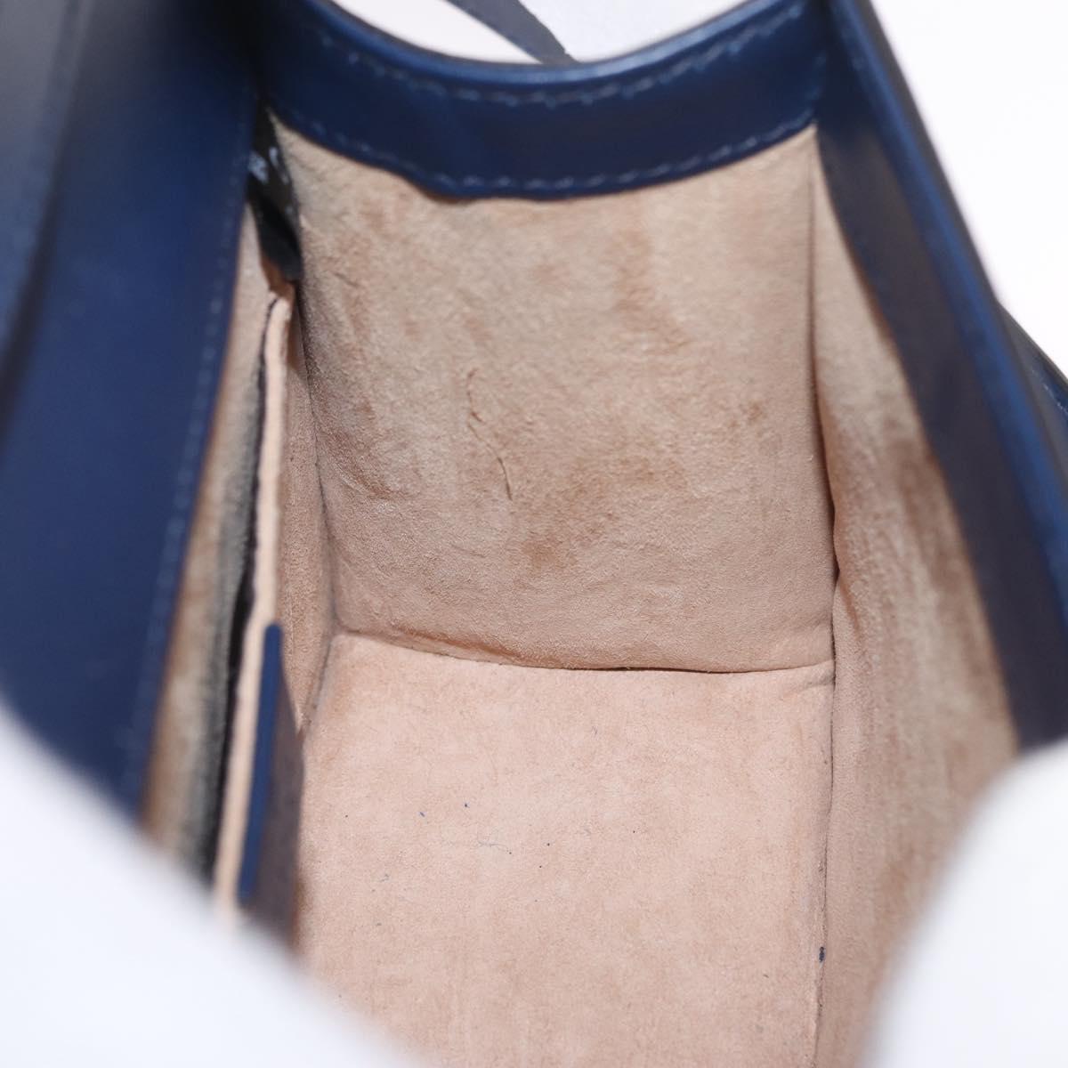 GUCCI Web Sherry Line Silvi Hand Bag Leather 2way Navy Gold 470270 Auth ep16604V