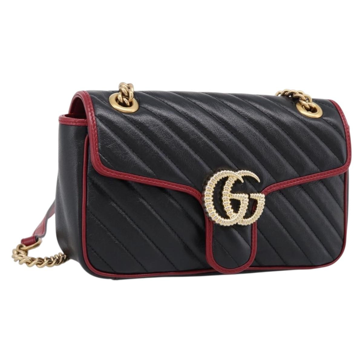 GUCCI GG Marmont Chain Shoulder Bag Leather Black Gold Tone 443497 Auth ep16615M