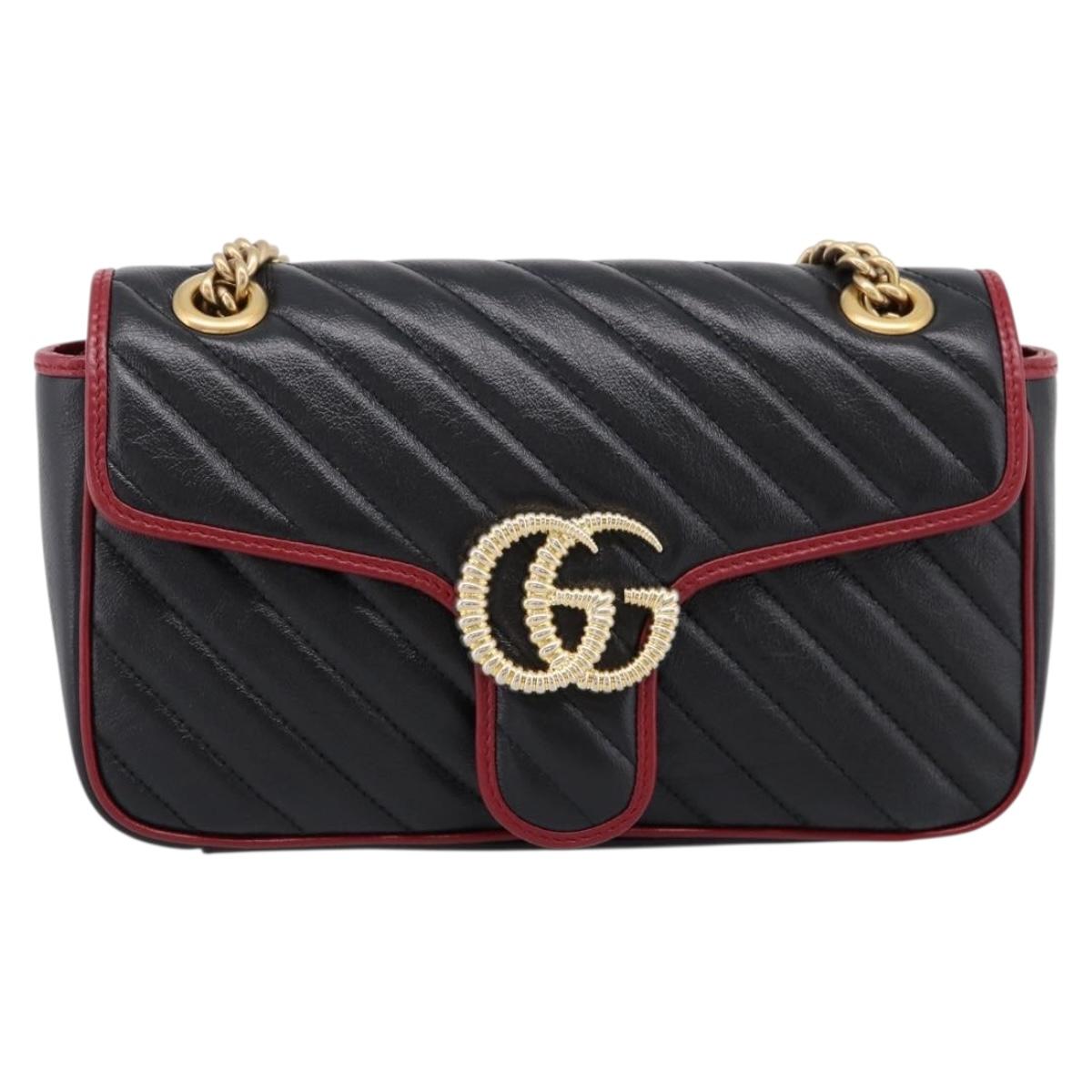 GUCCI GG Marmont Chain Shoulder Bag Leather Black Gold Tone 443497 Auth ep16615M