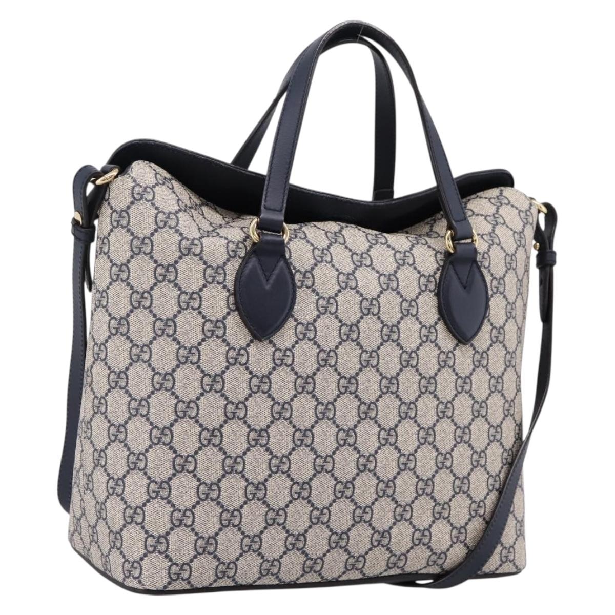 GUCCI GG Supreme Hand Bag PVC 2way Navy Gold Tone 429147 Auth ep16618V