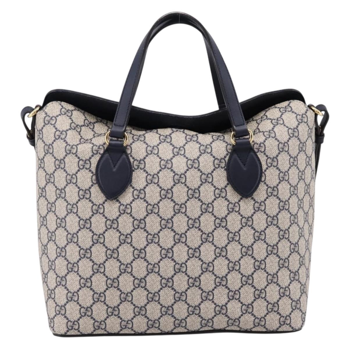 GUCCI GG Supreme Hand Bag PVC 2way Navy Gold Tone 429147 Auth ep16618V