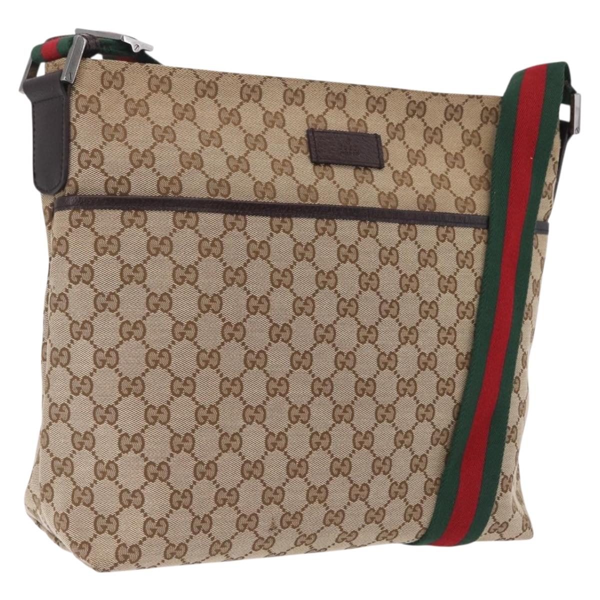 GUCCI GG Canvas Web Sherry Line Shoulder Bag Beige Silver 189751 Auth ep16629V