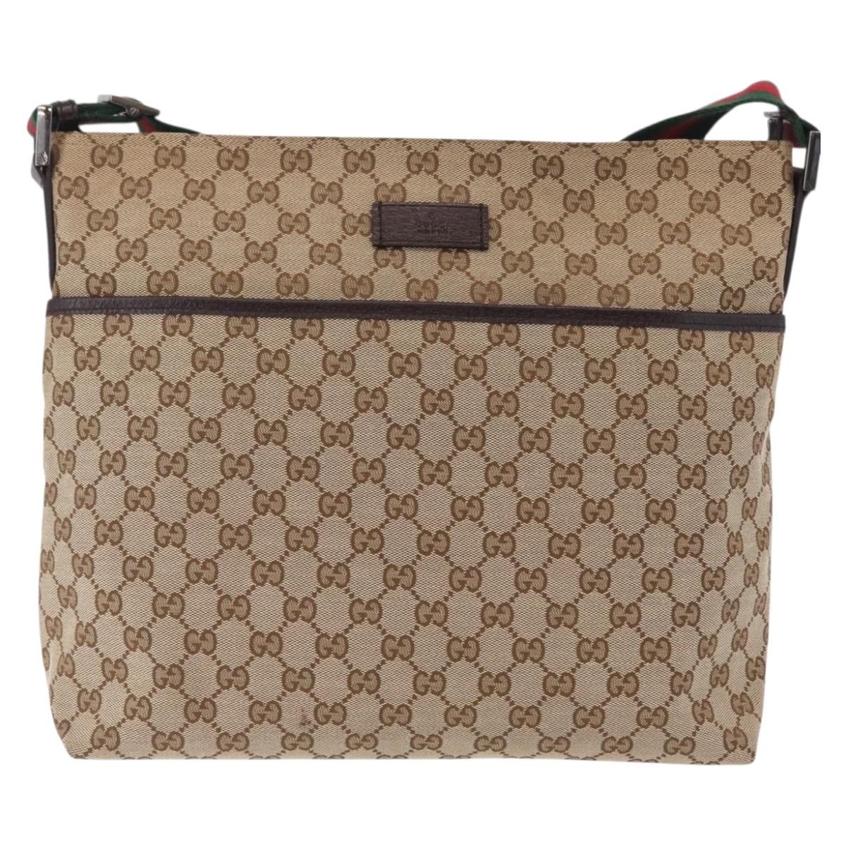 GUCCI GG Canvas Web Sherry Line Shoulder Bag Beige Silver 189751 Auth ep16629V
