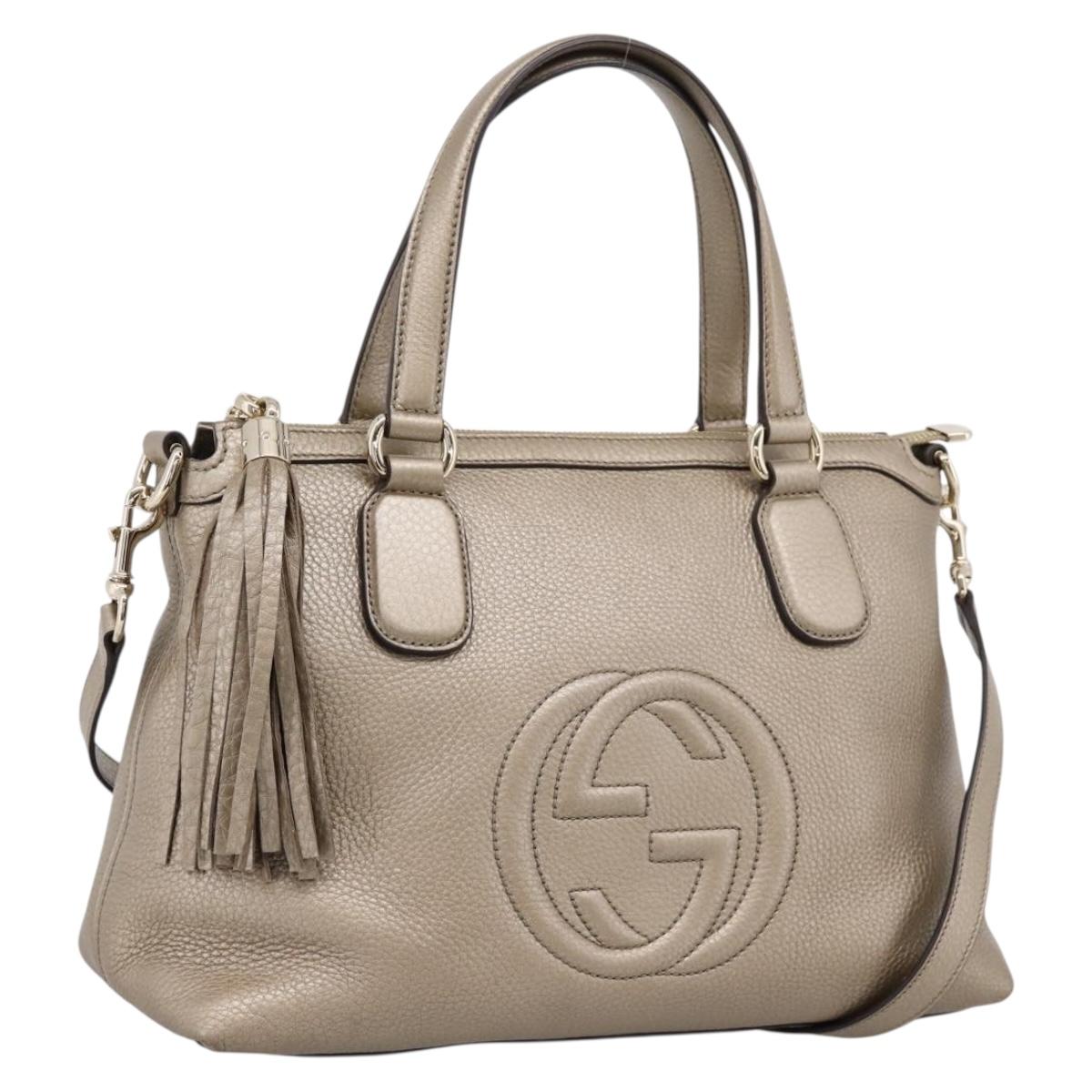 GUCCI Soho Hand Bag Leather 2way Gold 308362 Auth ep16631V