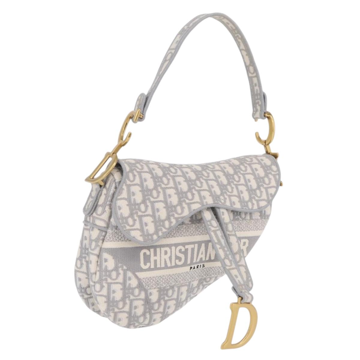 Christian Dior Oblique Saddle Shoulder Bag Canvas Gray Gold Tone Auth ep16633SAM