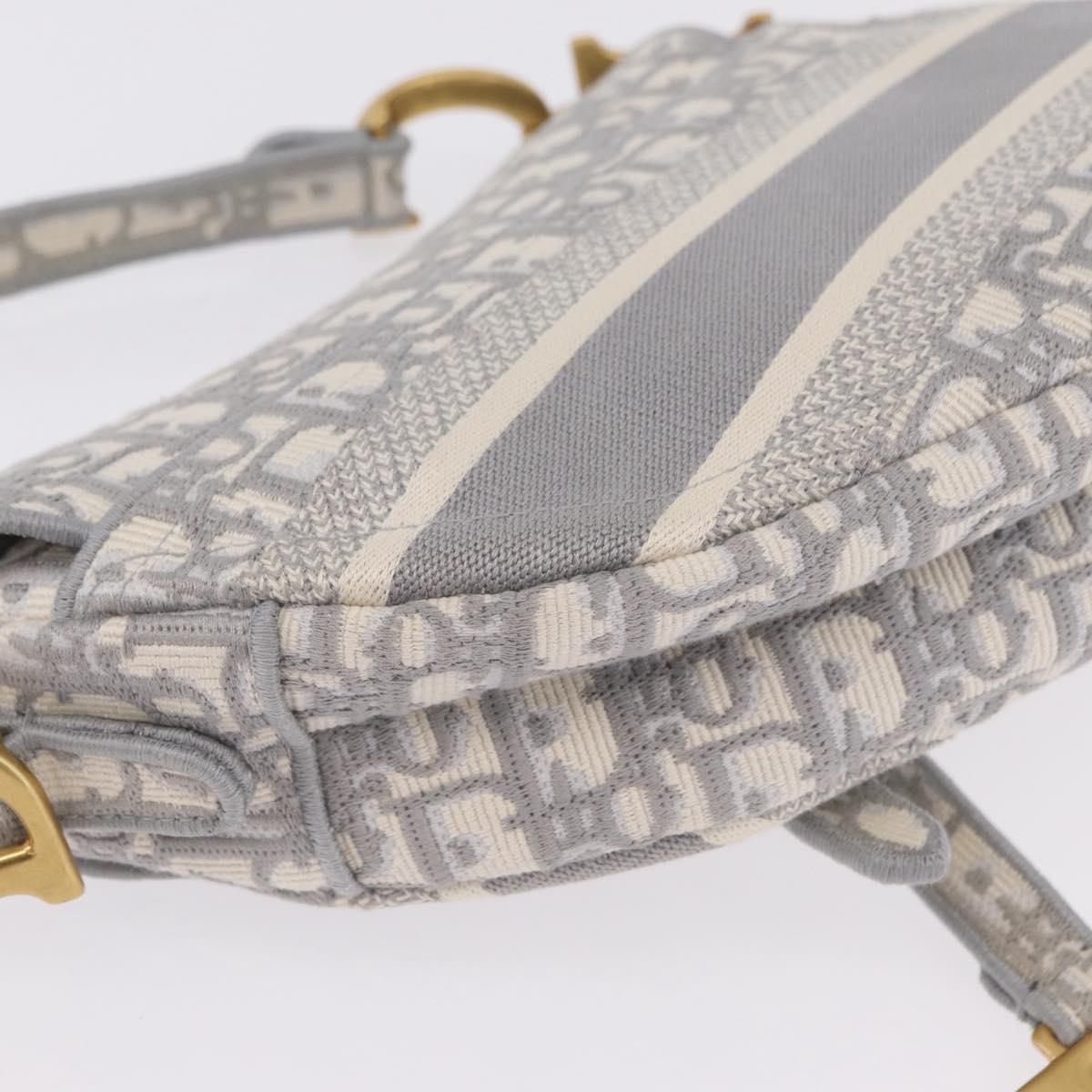 Christian Dior Oblique Saddle Shoulder Bag Canvas Gray Gold Tone Auth ep16633SAM