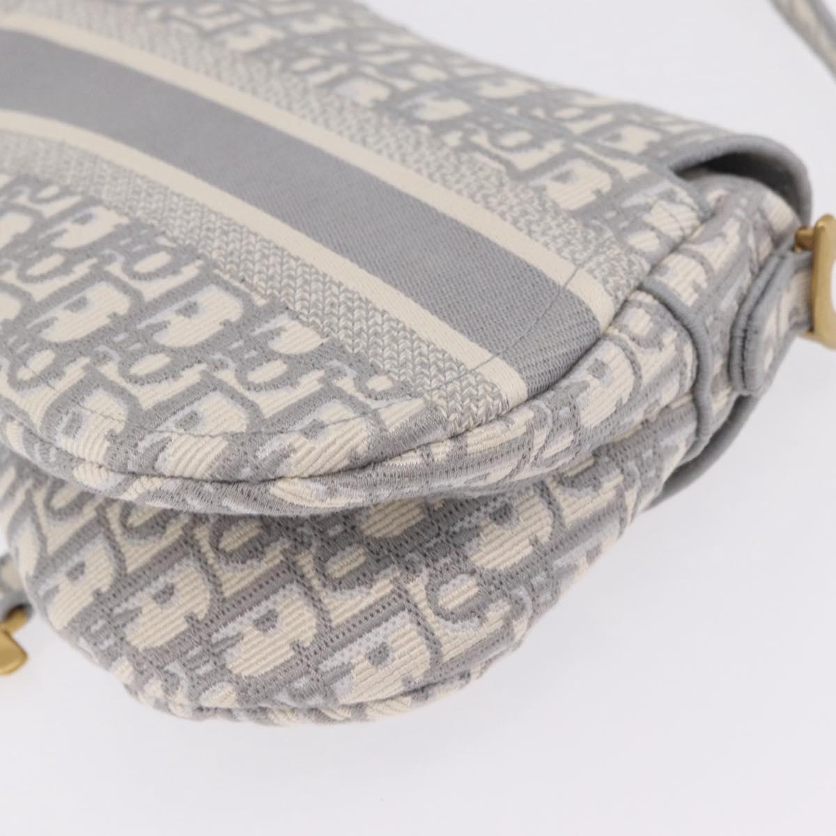 Christian Dior Oblique Saddle Shoulder Bag Canvas Gray Gold Tone Auth ep16633SAM