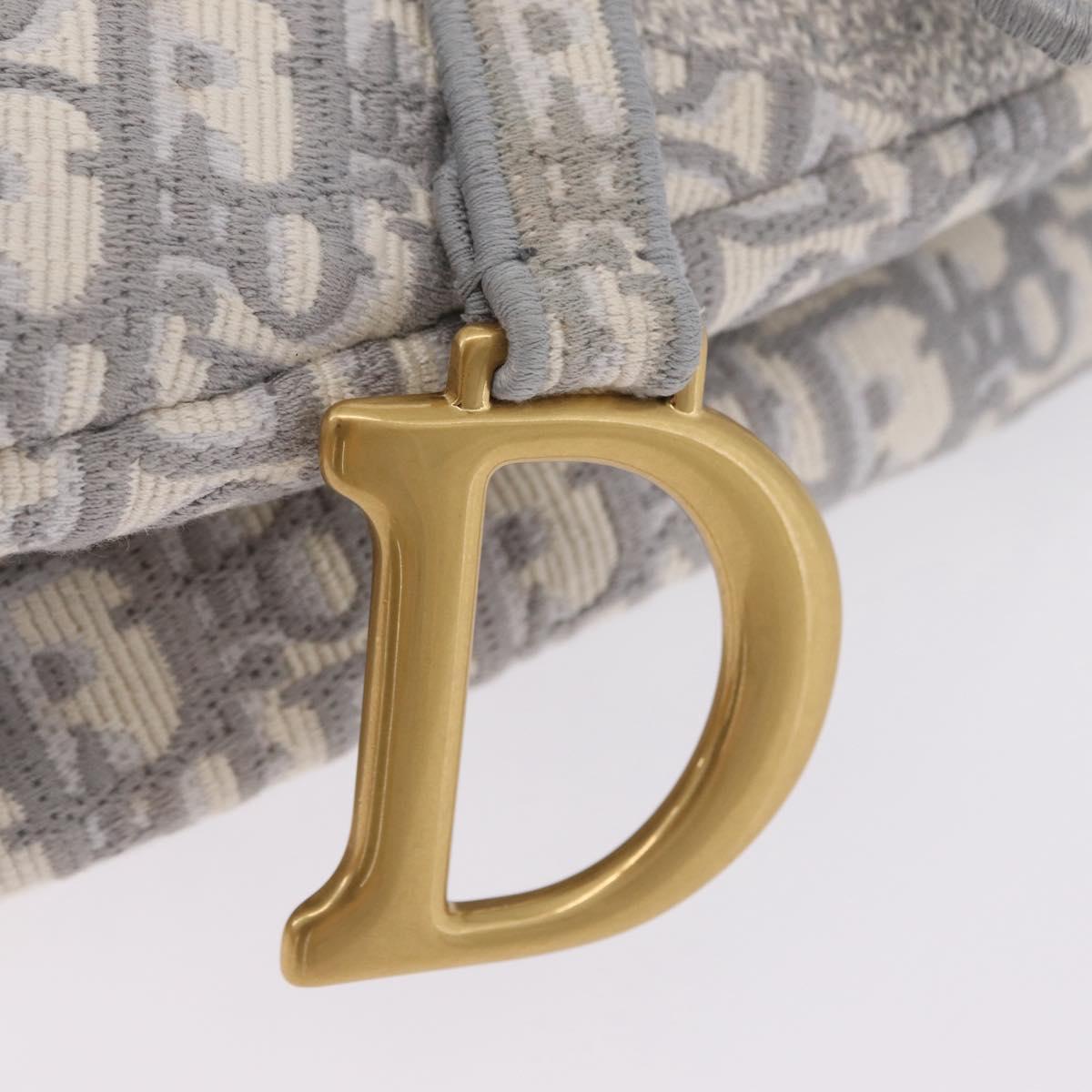Christian Dior Oblique Saddle Shoulder Bag Canvas Gray Gold Tone Auth ep16633SAM