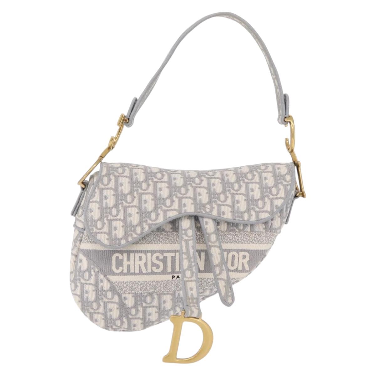Christian Dior Oblique Saddle Shoulder Bag Canvas Gray Gold Tone Auth ep16633SAM