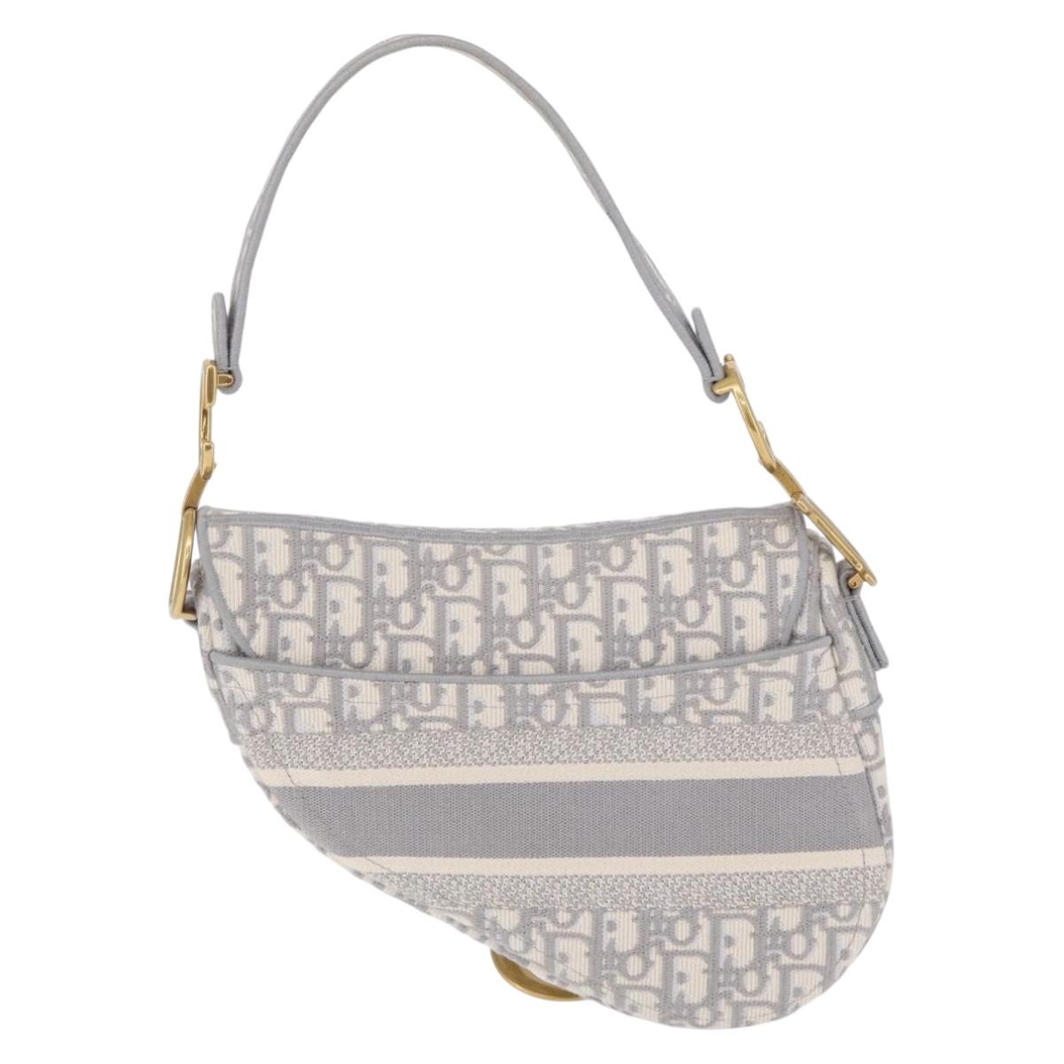 Christian Dior Oblique Saddle Shoulder Bag Canvas Gray Gold Tone Auth ep16633SAM