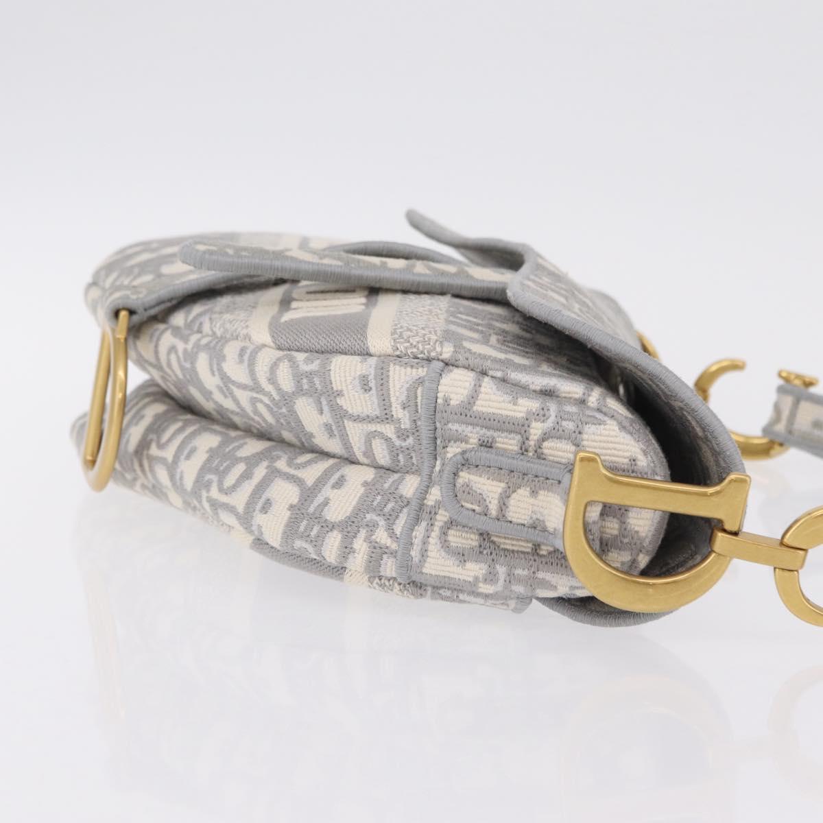 Christian Dior Oblique Saddle Shoulder Bag Canvas Gray Gold Tone Auth ep16633SAM