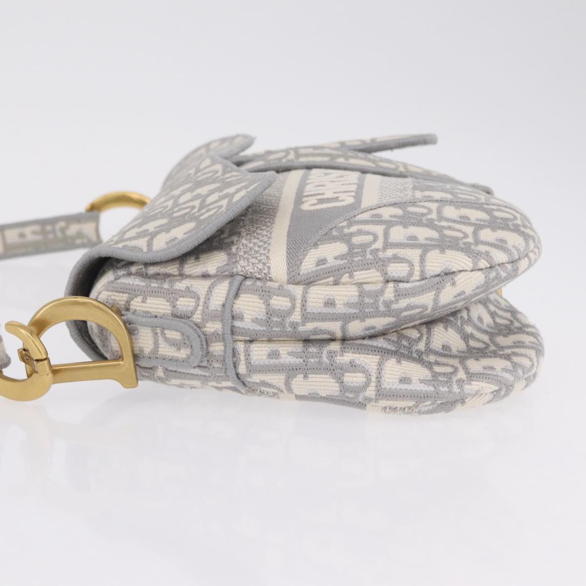 Christian Dior Oblique Saddle Shoulder Bag Canvas Gray Gold Tone Auth ep16633SAM