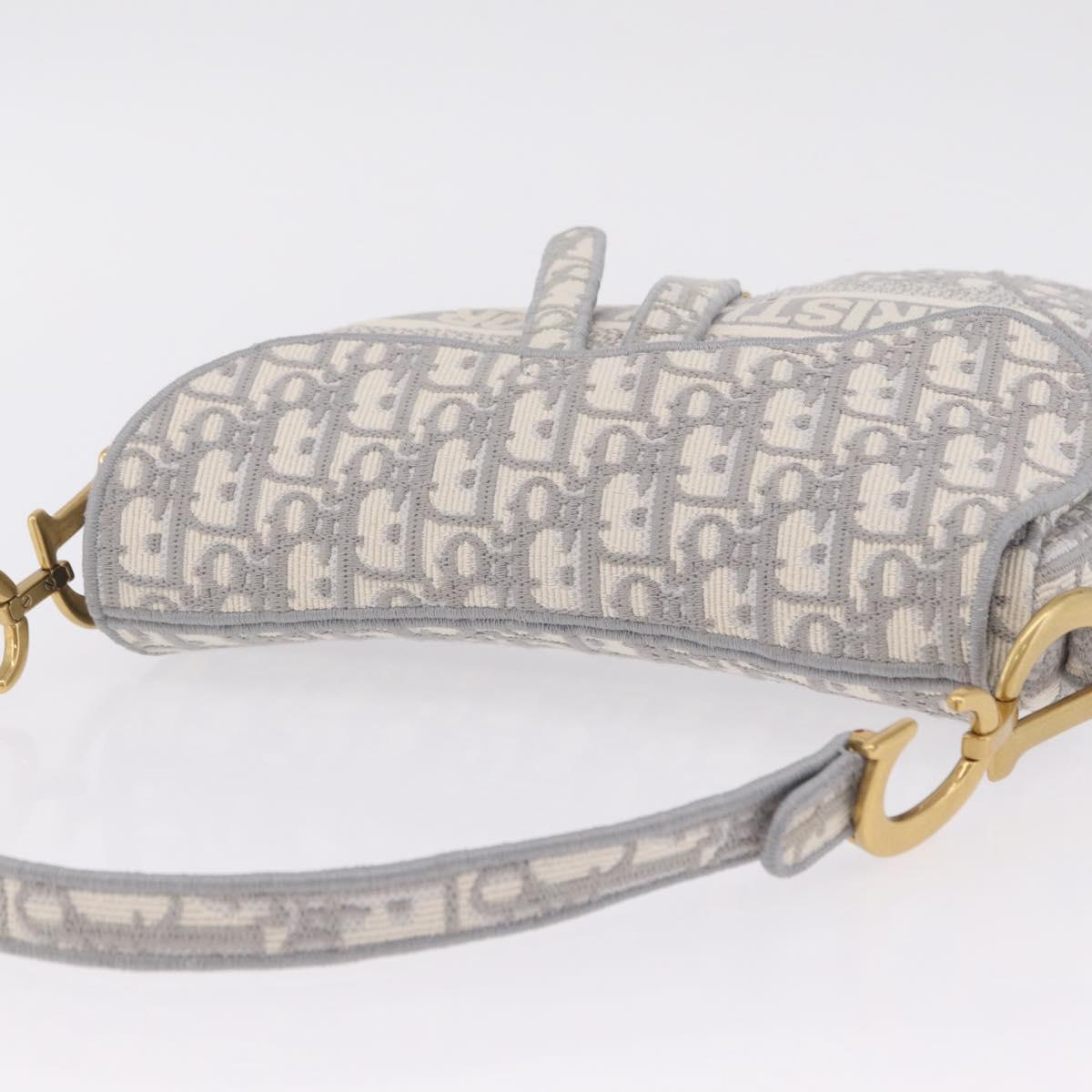 Christian Dior Oblique Saddle Shoulder Bag Canvas Gray Gold Tone Auth ep16633SAM
