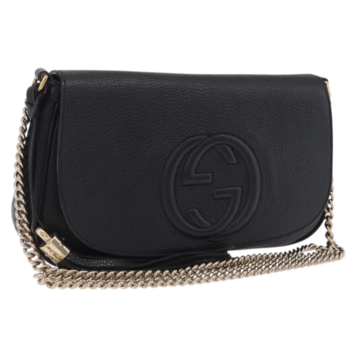 GUCCI Soho Chain Shoulder Bag Leather Outlet Black Gold 536224 Auth ep16638V