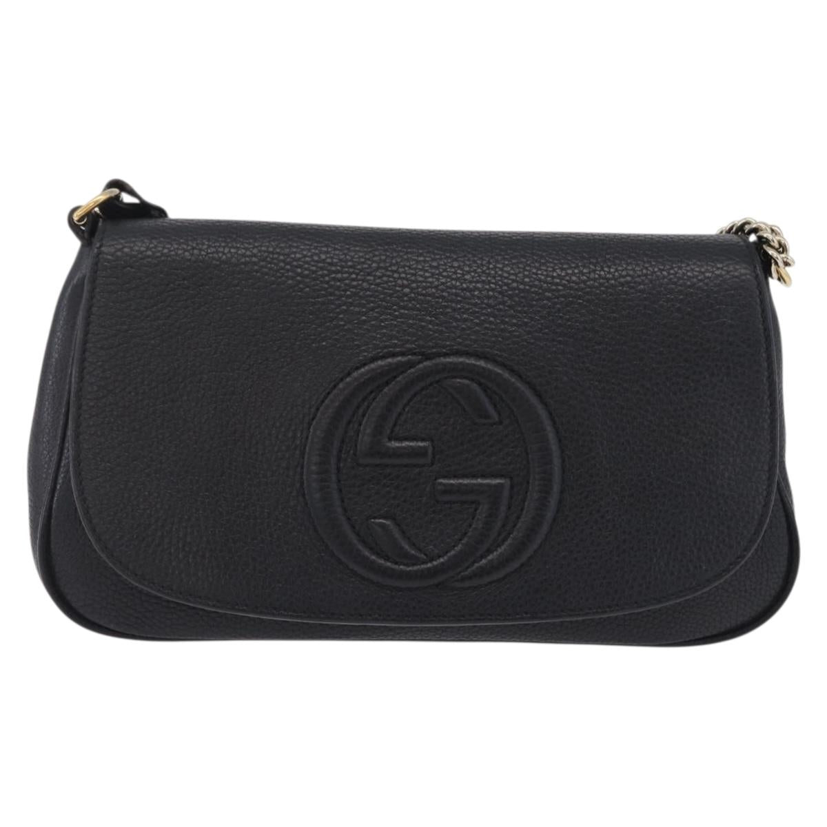 GUCCI Soho Chain Shoulder Bag Leather Outlet Black Gold 536224 Auth ep16638V