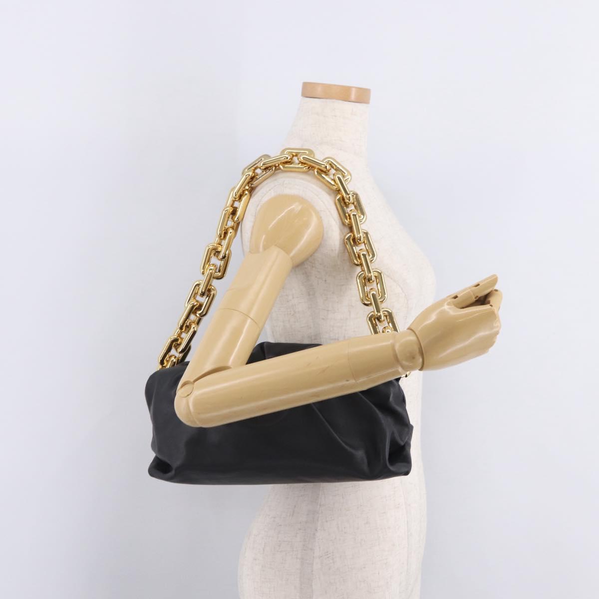 Bottega Veneta Chain Shoulder Bag Leather Black Gold Tone Auth ep16639M