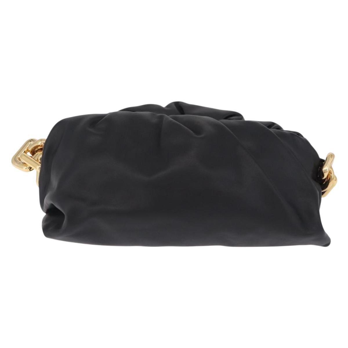 Bottega Veneta Chain Shoulder Bag Leather Black Gold Tone Auth ep16639M