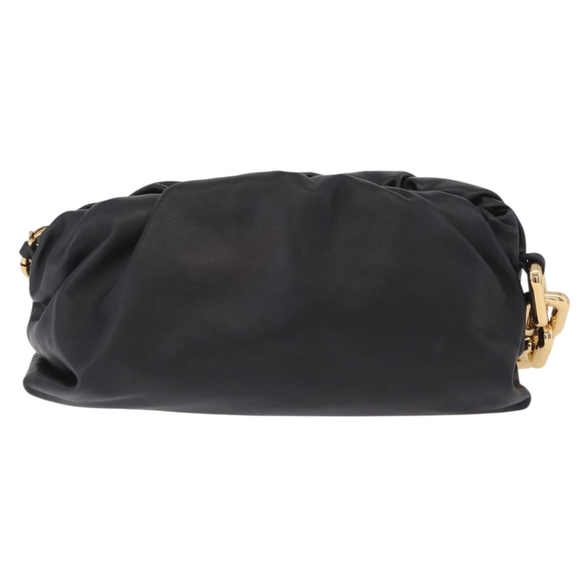 Bottega Veneta Chain Shoulder Bag Leather Black Gold Tone Auth ep16639M