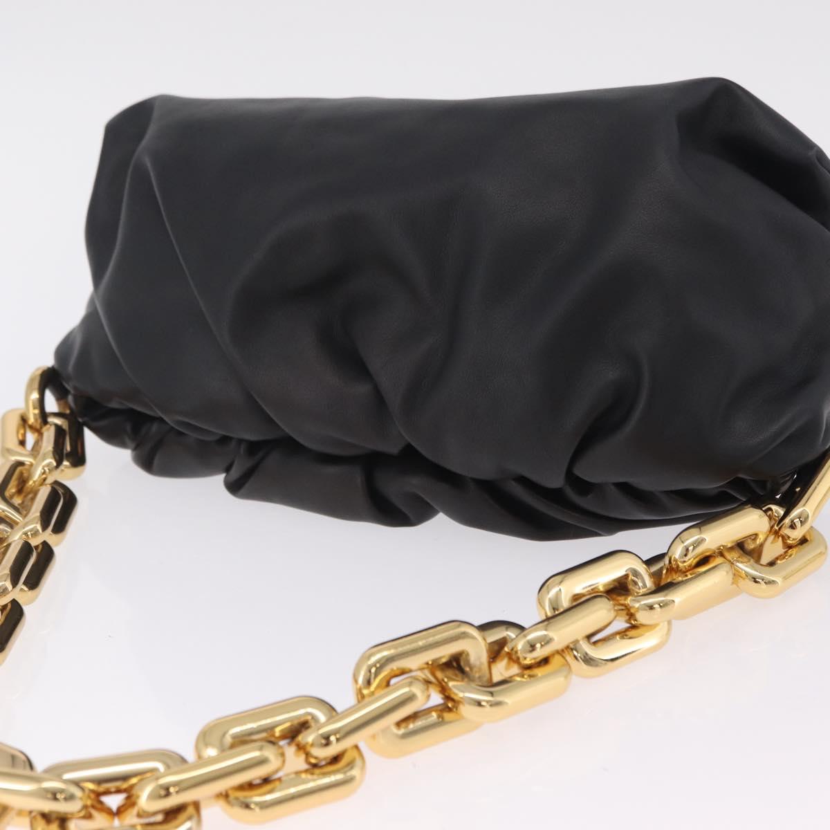 Bottega Veneta Chain Shoulder Bag Leather Black Gold Tone Auth ep16639M