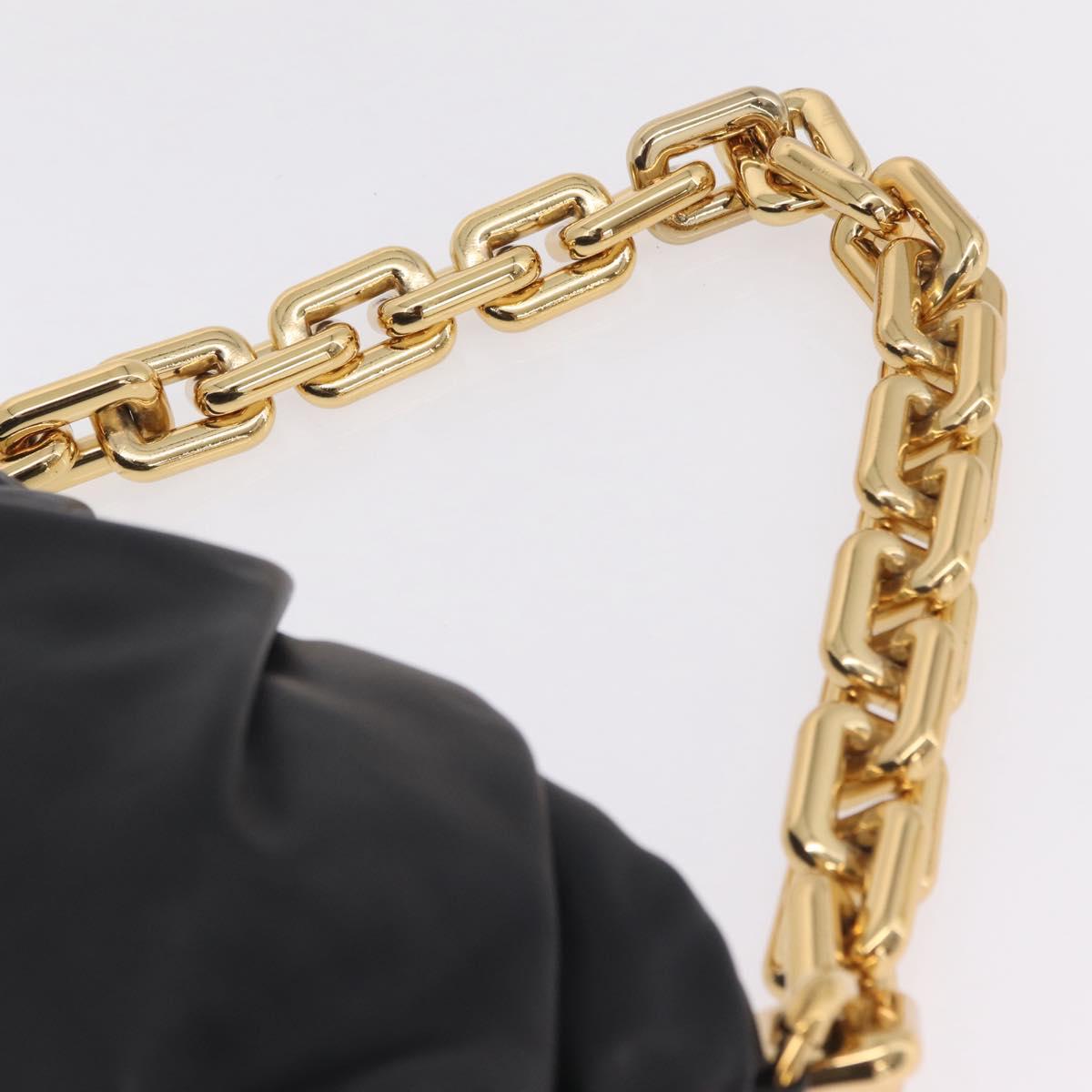 Bottega Veneta Chain Shoulder Bag Leather Black Gold Tone Auth ep16639M