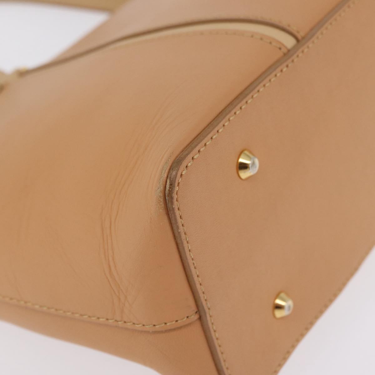 BURBERRY Hand Bag Leather Beige Gold Tone Auth ep16641A