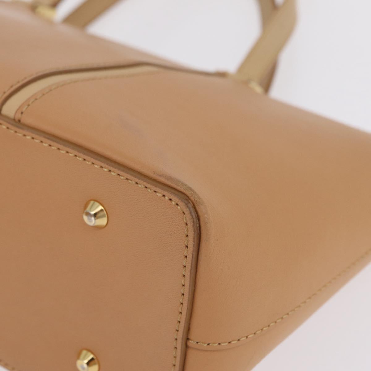 BURBERRY Hand Bag Leather Beige Gold Tone Auth ep16641A