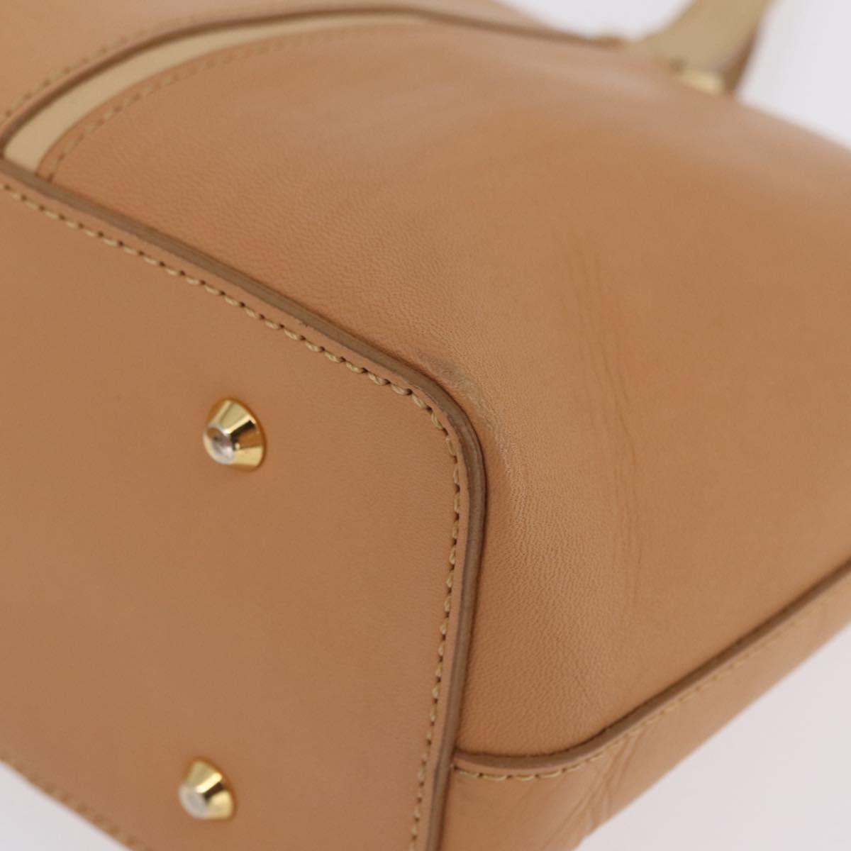 BURBERRY Hand Bag Leather Beige Gold Tone Auth ep16641A