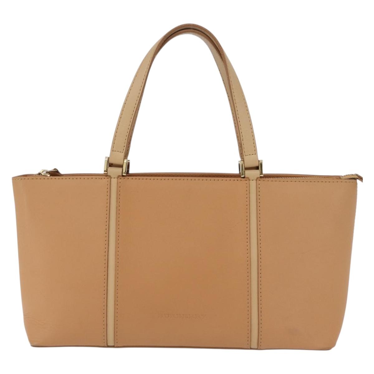 BURBERRY Hand Bag Leather Beige Gold Tone Auth ep16641A