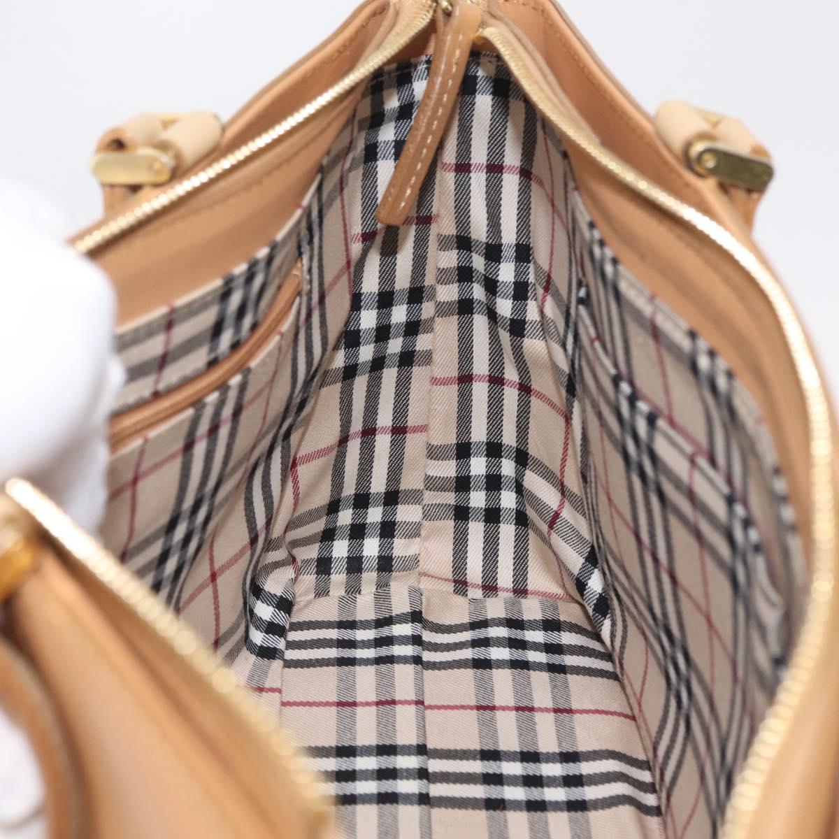 BURBERRY Hand Bag Leather Beige Gold Tone Auth ep16641A