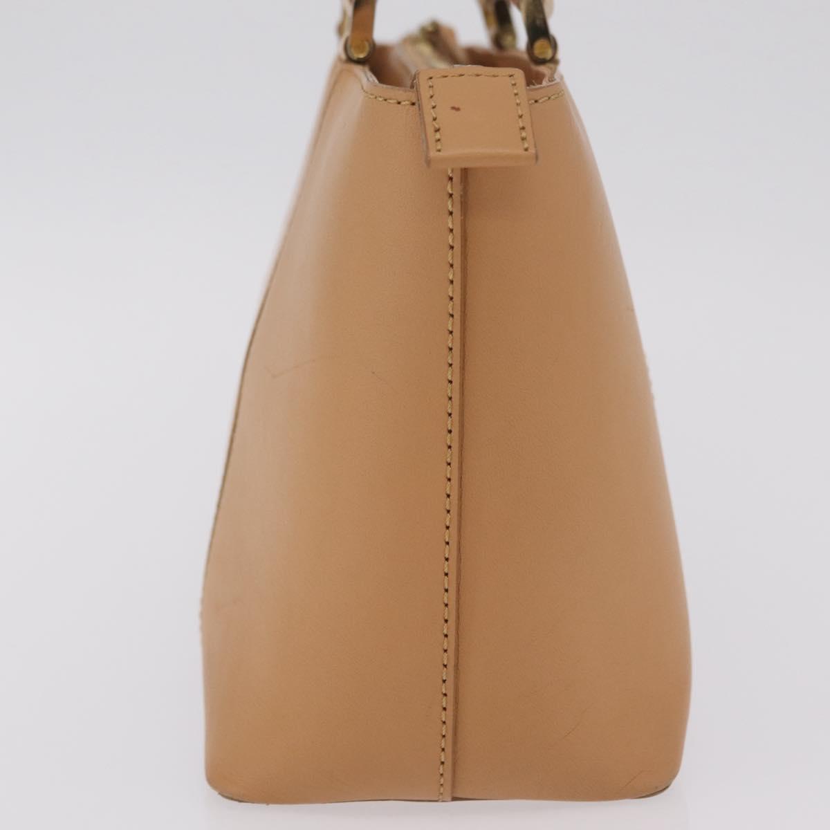 BURBERRY Hand Bag Leather Beige Gold Tone Auth ep16641A